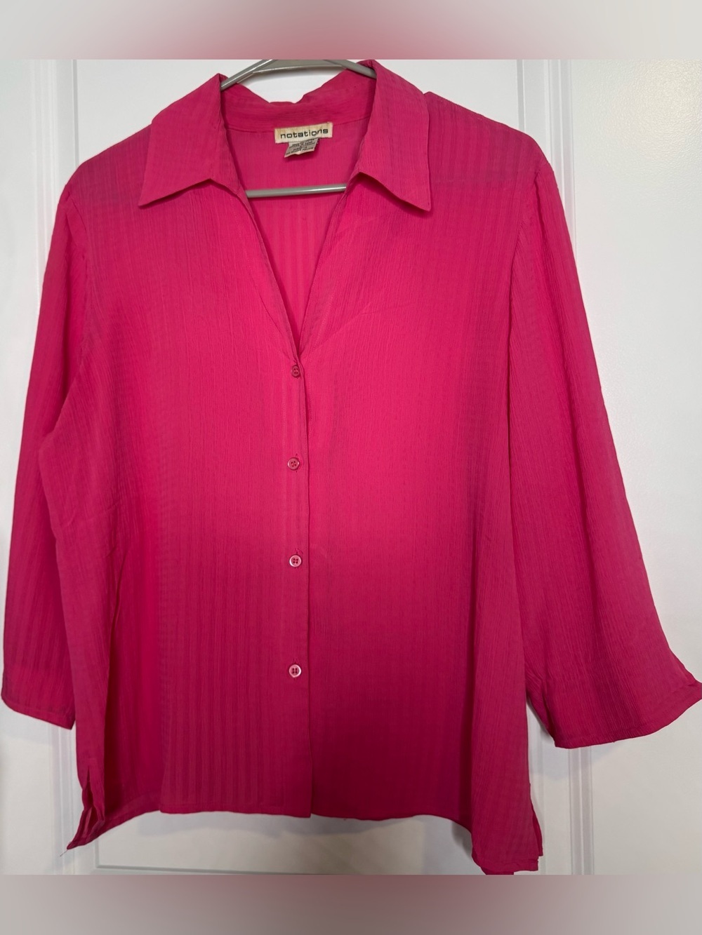 Notations Hot Pink Button-Front Women's Blouse long sleeve sz Large